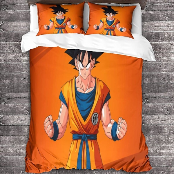 Dragon Ball Goku Premium Sängkläder med Dold Dragkedja - 3-Delars Anime Påslakanset med Slående 3D-Tryck och Örngott, för Pojkar Och Double200x200cm