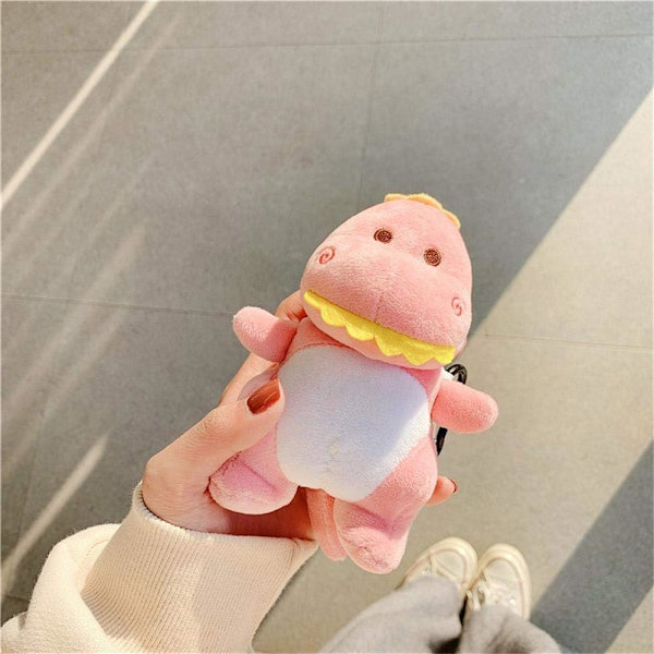 Söpö pehmoinen turkispörröinen tyttömäinen vaaleanpunainen dinosauruskuori eläinnukke yhteensopiva Airpods1- ja Airpod2-kuulokkeiden kanssa