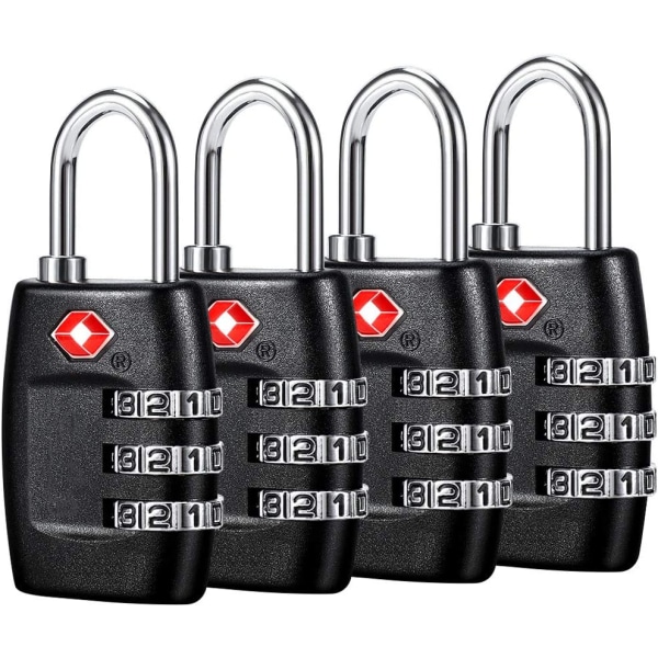 Luggage Locks (4Pack) - 3 Digit Combination Padlocks - Approved Travel Lock for Suitcases & Baggage (Black)