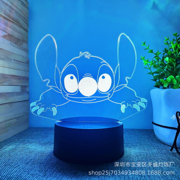Cartoon Kawaii Stitch Lilo and Stitch Anime Character 3D Optical Illusion LED Sovrumsdekor Sovbordslampa med fjärrkontroll 7 färger