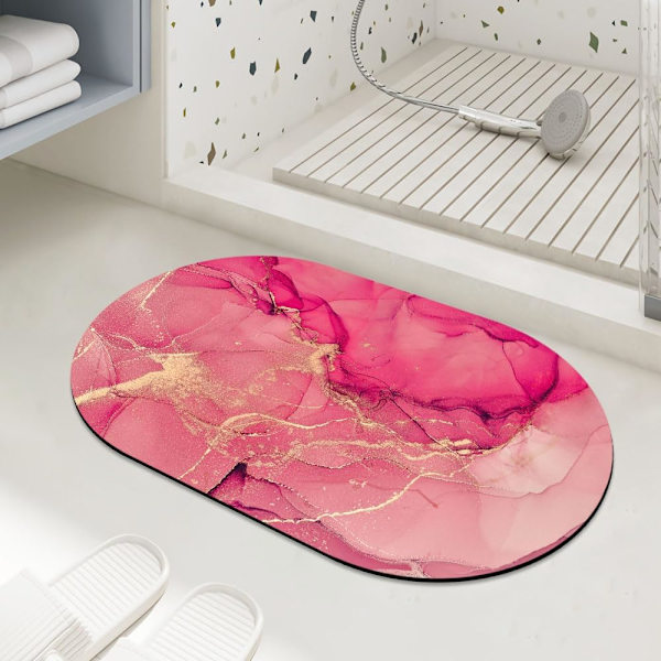 Rød Guld Linje Marmor Måt Bademåtter Badeværelse Gulvmåtte Super Absorberende Ultra Tynd Lav Profil Skridsikker Hurtigtørrende Vaskbar Tæppe til（24\"*16\"Ellipse）