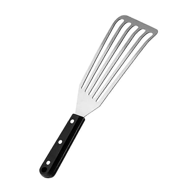 Kraftig fiskespade i rustfritt stål med ergonomisk grep og perforert snuhode for grilling og steking