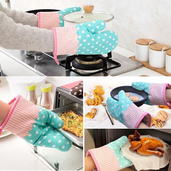 Ovnshansker, Varmebestandige Ovnshansker med Quiltet Bomullsfôr, Bakehansker for Grilling, Matlaging, Baking, Grilling, Mikrobølgeovn (Blå og Rosa)