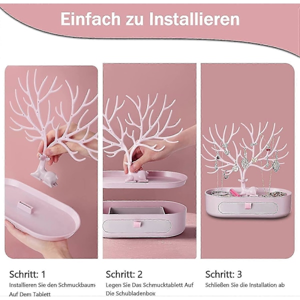 Smyckesställ med lådor, Plast 3 i 1 Smyckesträd Smyckesdisplay Hjorthorn Smyckesställ Smyckesställ Kvinnors Smyckesställ för Halsband