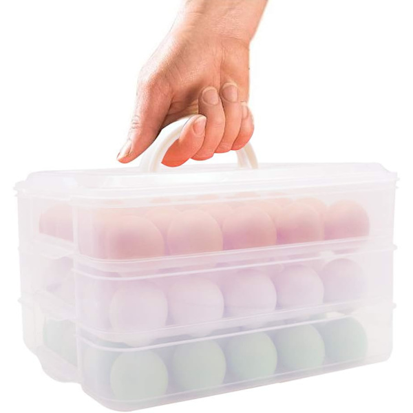 Eggbrett, 3-lags omelettpanne med lokk Eggbrett-etui Dispensebeholder med håndtak, rommer 60 egg