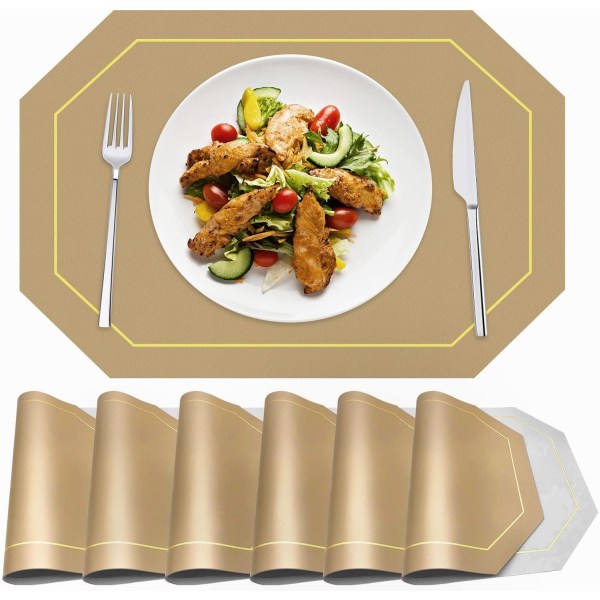 Bordstabletter Set med 6 - MYGCCA läder Värmebeständiga bordstabletter för matbord Tvättbara bordsmattor Vattentäta avtorkbara bordsunderlägg (grå och beige)