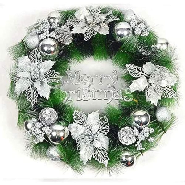 12 st gör-det-själv-julgranshängen Julblommorhängsdekorationer för julgrans- och festdekorationer Dekoration Noel Gran (silver)