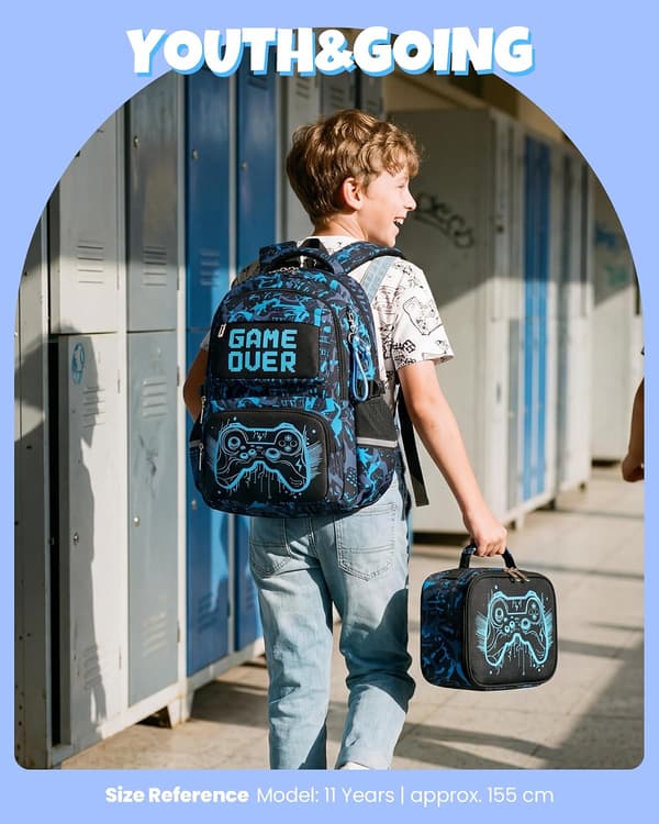 School Backpack Boys 8-12 Years 3-Piece Waterproof Modern Set Durable, Blue | 3-Piece Reflective Lightweight Ergonomic Blue Day Backpack Multi-Pocket Spacious BLÅ