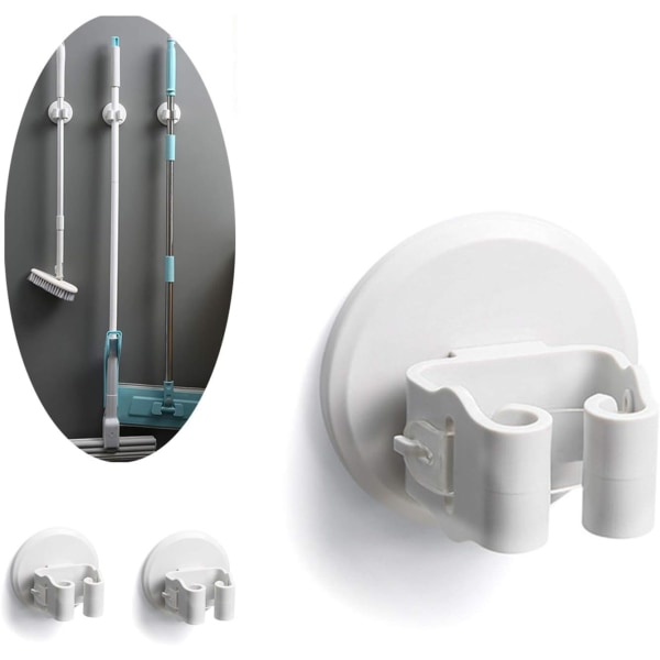 Multifunktions väggmonterad mopphållare, självhäftande moppkvasthållare, för upphängningsverktyg, 3 delar (vit)