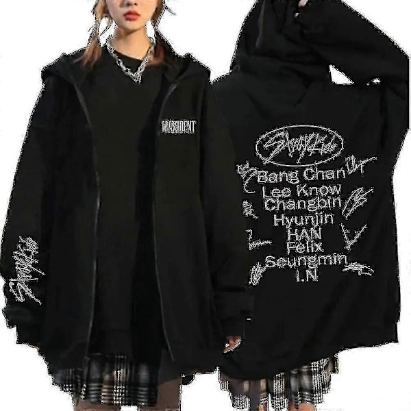 Stray Kids Hoodies Skzoo Tryckta Jackor Skz Huvjacka Koreansk Kpop Konsert Kappa Stray Kids Sweatshirt Y2k Män Kvinnor-Yvan Black1 XL