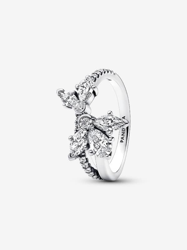 Pandora - Sparkling Asymmetrical Herbarium Cluster Ring - Sterling Silver Circumference: 54mm