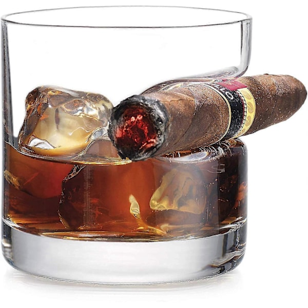 Whiskyglas med cigarrhållare - Gammaldags whiskyglas med inbyggt cigarrstöd, perfekt present till män
