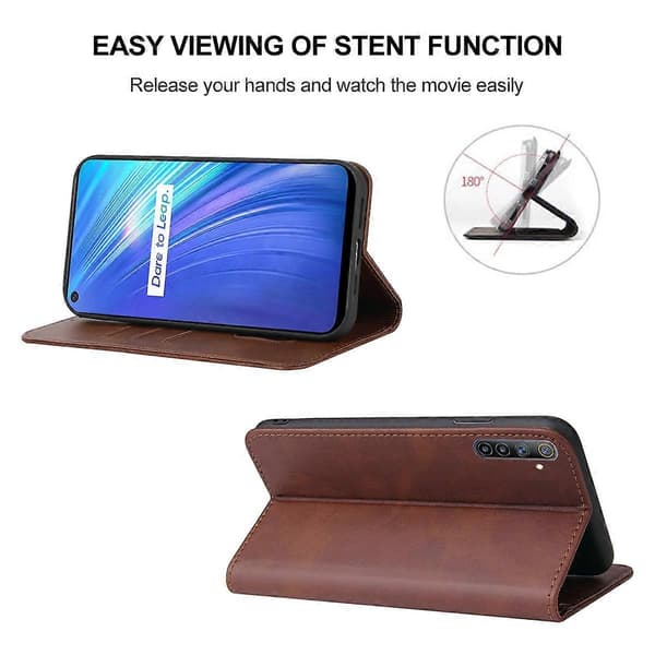 Magnetic Leather Case for Realme 6 (Brown)