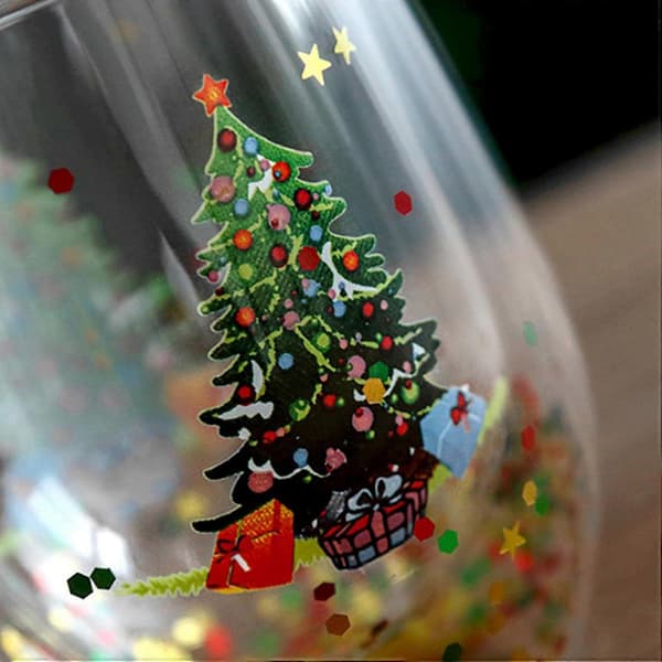 Julglasmugg med julgransdesign, dubbelväggsisolering, rörlig paljettereffekt, 11 cm