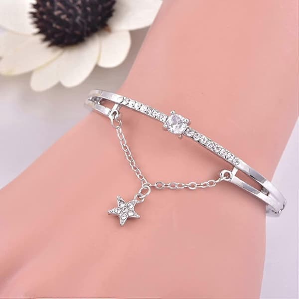 Gemstone Star Pattern Synthetic Crystal Diamond Bangle, Women Opening
