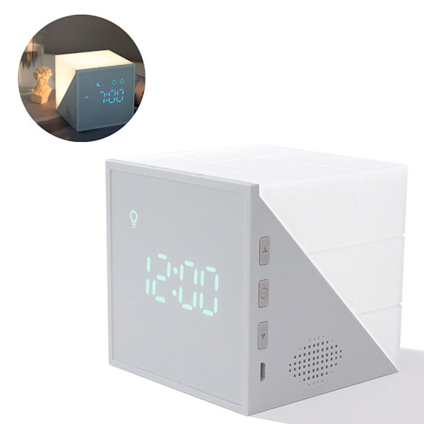 Väckarklocka, Fashion Multifunctional LED Väckarklocka Kub Timer, Termometer Kreativ LED Nattljus - Grå