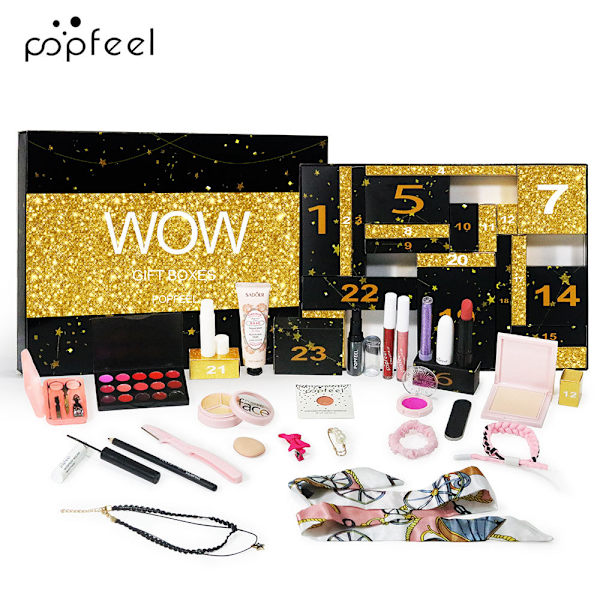 Julmakeup-gåvkalender 2024, Skönhetsadventskalender, 24 Individuellt Inslagna Makeup- och Kosmetikprodukter för Kvinnor och Flickor Black