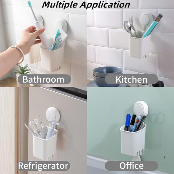 1-pack White Powerful Suction Cup Toothbrush Holder, Removable Drill-Free Wall Shower Holder for Toothbrush, Toothpaste, Razor, Self-Draining Suction Cup
