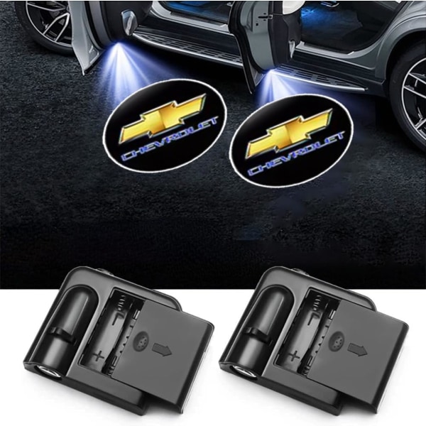 2st kompatibel med Chevrolet Chevy trådlös bildörrslogolampa LED HD Välkommen med tillstånd Ghost Shadow projektorlampa kompatibel