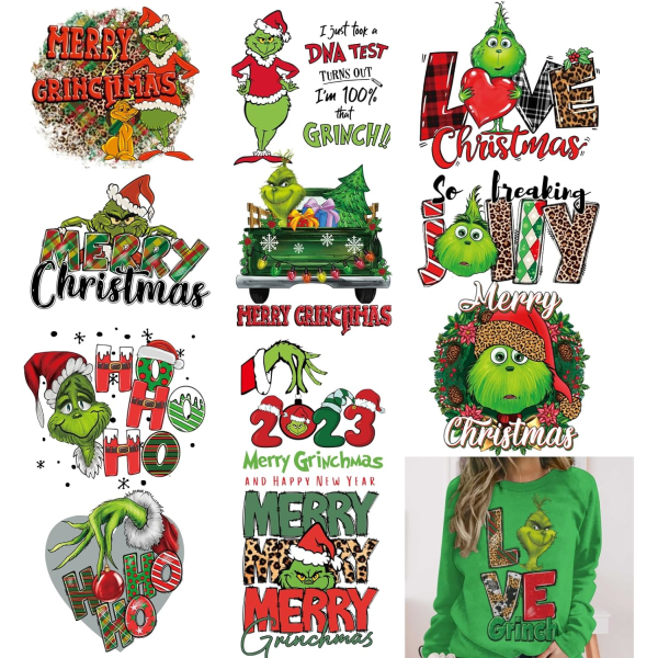 12 ark julklistermärken för strykning på överföringar, designklistermärke för värmeöverföring Stryk på vinylplåster för kläder T-shirt hoodie