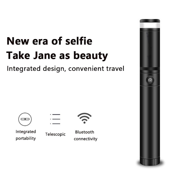 Selfie-keppi ja jalusta, vedettävä selfie-keppi irrotettavalla Bluetooth-kaukosulkimella ja täyttövalolla - puhdas musta