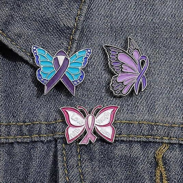 Rosa sløyfe brystkreftbevissthet brosjer pin, kjærlighet tro styrke håp sommerfugl design, rhinestone rosa sløyfe håp jakkenål brosje 0,8 * 1,1 tommer