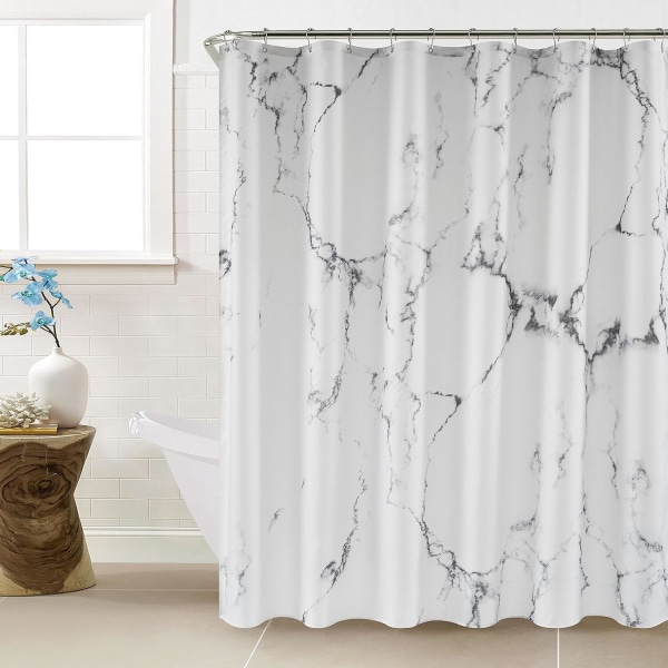 Marble Shower Curtain Grey and White Fabric Shower Curtains for Decorative Bathroom， Waterproof & Anti-Rust Grommet (72x72 inch, Grey Marble)