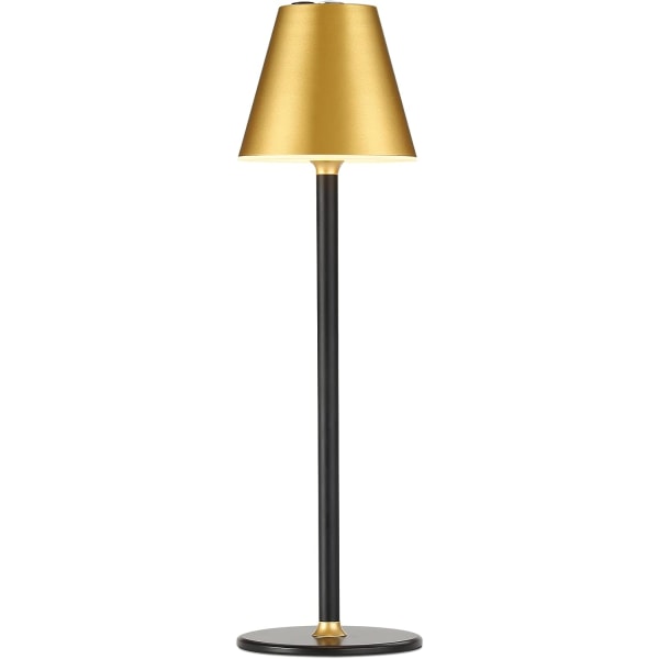Modern sladdlös LED-bordslampa, 4000mAh uppladdningsbart batteri Skrivbordslampa, 3 nivåers ljusstyrka nattljus, metallskal, minimalistisk design (guld och svart)