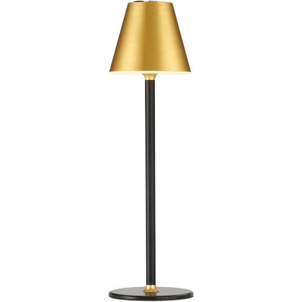 Moderne LED trådløs bordlampe, 4000mAh genopladelig batteri bordlampe, 3 niveauer lysstyrke nattelys, metalskal, minimalistisk design (guld og sort)