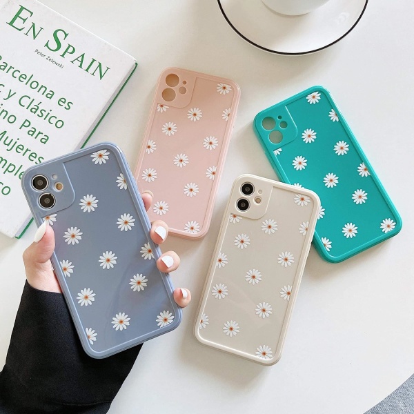 TPU-bakdeksel for iPhone 11 6,1\", Daisy Pattern Glossy Soft Silicone Case, Cute Girls Case Slim Lightweight- Rosa