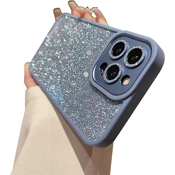 iPhone 13 Pro Max-fodral med lyxigt metalliskt bling-kameraskydd, sött glittrande diamant, smalt, genomskinligt baksida och matt stötfångare i silikon, blått