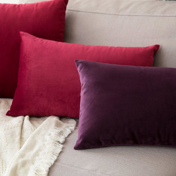 Sæt med 2 dekorative fløjls pudebetræk Sofa pudebetræk Super glat blød dekoration Hjem Stue Soveværelse til 2 stykker sofa 30X50CM Aubergine