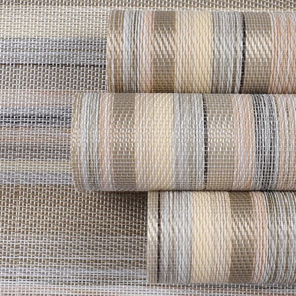 Sett med 4 enkle å rengjøre plassmatter for spisebord, varmebestandige, vaskbare vevde vinylbordmatter, beige, grønn