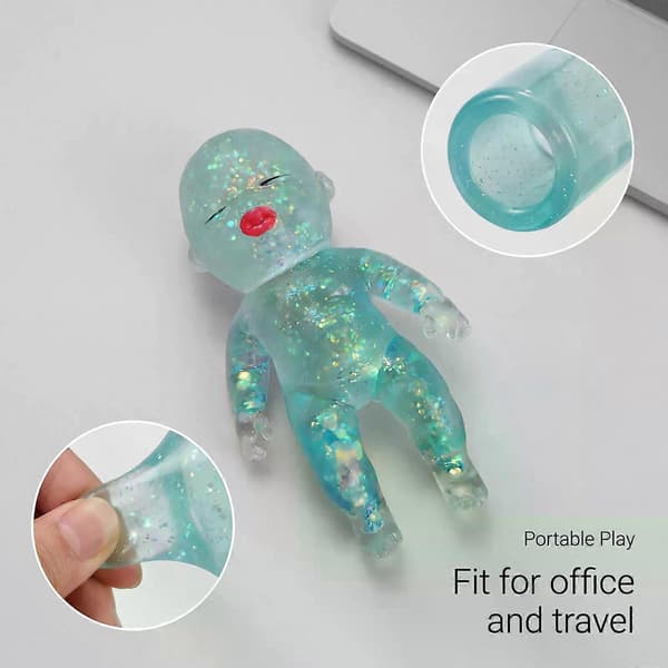 Cyan Glitter Squishy Babylegetøj, Langsomt Stigende Formbart Blødt Fidgetlegetøj til Stress- og Angstdæmpning, Sødt Sensorisk Skrivebordstilbehør til Voksne og Børn 2PCS