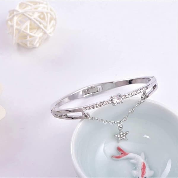Gemstone Star Pattern Synthetic Crystal Diamond Bangle, Women Opening