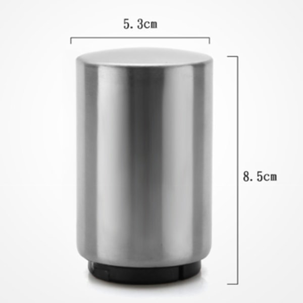 Automatisk flaskeåpner for åpning av flaskekapsler, børstet aluminium, trykk og trekk, 5,3 x 5,3 x 8,5 cm
