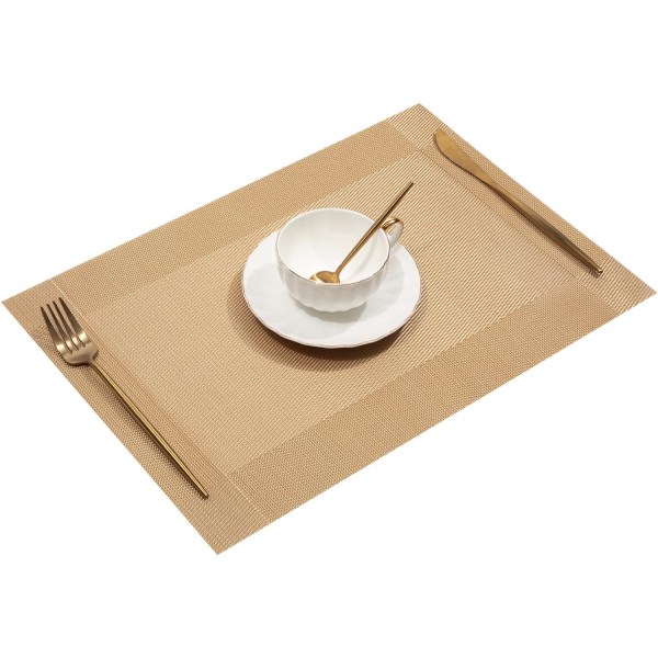 Placemat, Crossweave Woven Vinyl Non-Slip Insulation Placemat Washable Table Mats (6pcs placemats, glod)