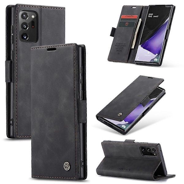 Samsung Galaxy Note20 Ultra CaseMe Monitoiminen Vaakasuora Käännettävä Nahkakotelo, Korttipaikalla, Pidikkeellä ja Lompakolla Black