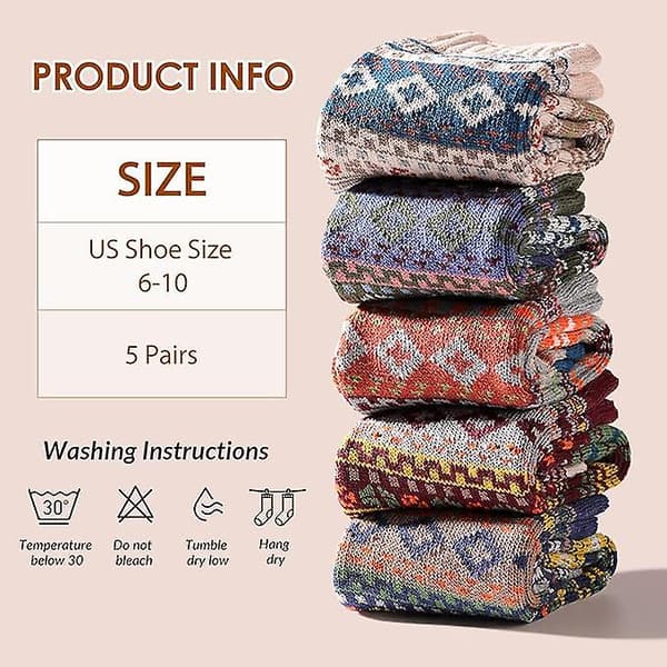 Wool Socks 5 Pairs - Wool Socks Women Socks Soft Socks Comfortable Socks Warm Socks