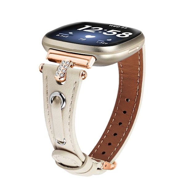 Typ B Armband i äkta ko-läder för Fitbit Versa 4/Sense 2 Klocka (Spänne i Roséguld) Style D