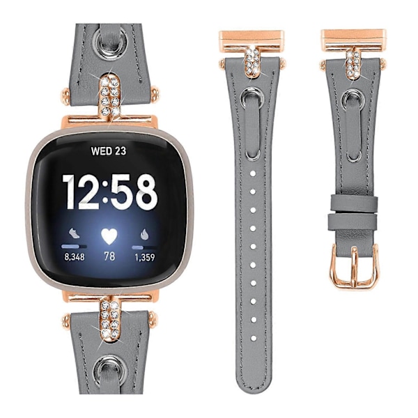 Typ B Armband i äkta ko-läder för Fitbit Versa 4/Sense 2 Klocka (Spänne i Roséguld) Style C