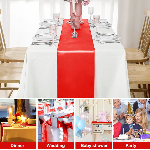 10-pack bordslöpare i sidensatin för bröllop, jubileum, bankett, röd, 12" x 108" lång