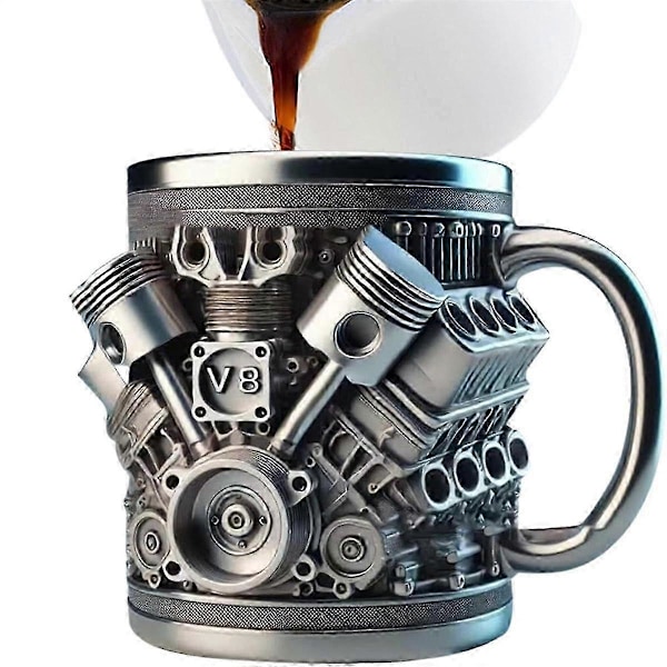 Personlig Rostfri Mugg med Motormotiv, Kaffemugg med Bilmotordesign kompatibel med Bilentusiaster och Fans As Shown