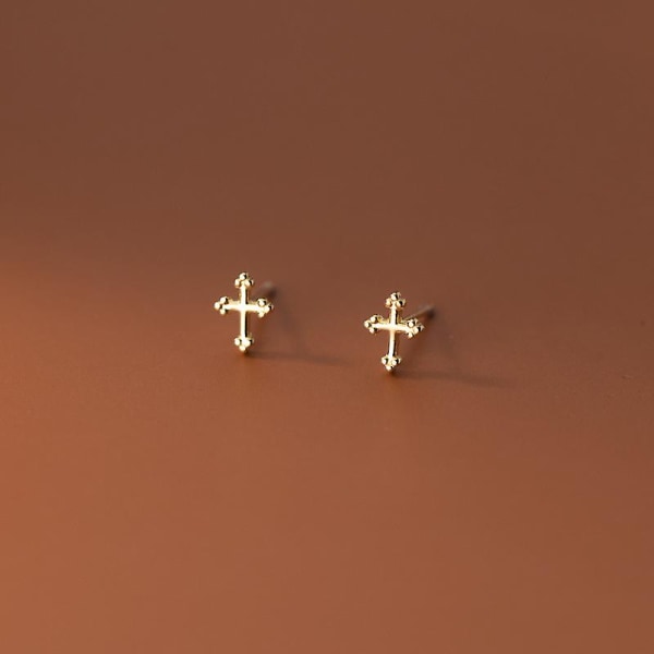 2 par S925 Silver Cross örhängen, enkla, små och fräscha, personliga örhängen för kvinnor, guld+silver Betterlifefg