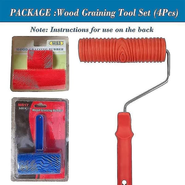 Wood Graining Tool, 4 Pcs Wood Grain Roller Painting Tool Texture Pattern With Handle Texture Tool P (RUI2024)