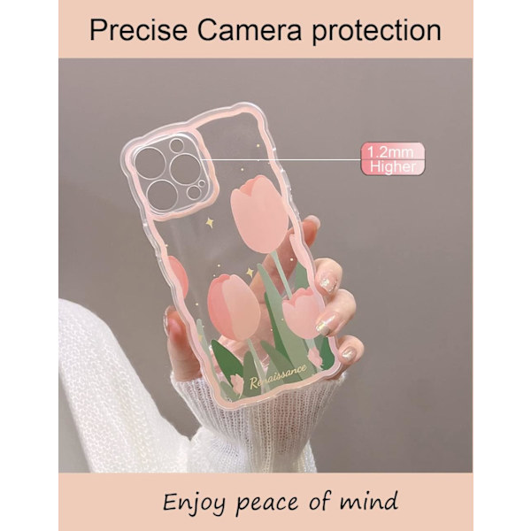 Sött iPhone 13-fodral för kvinnor och flickor, vackert blommönster, vågform, bekvämt grepp, design för tjejer, smalt, tunt, mjukt och flexibelt - tulpanblomma