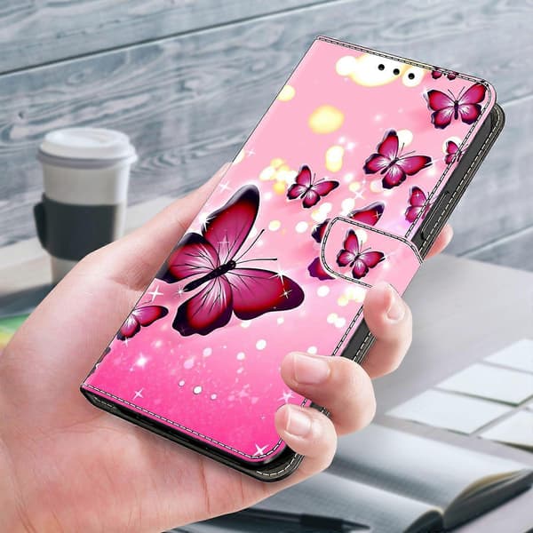 Wallet Case for Samsung Galaxy A56 5G with Pattern Print, PU Leather, Flip Case (Pink Butterfly)