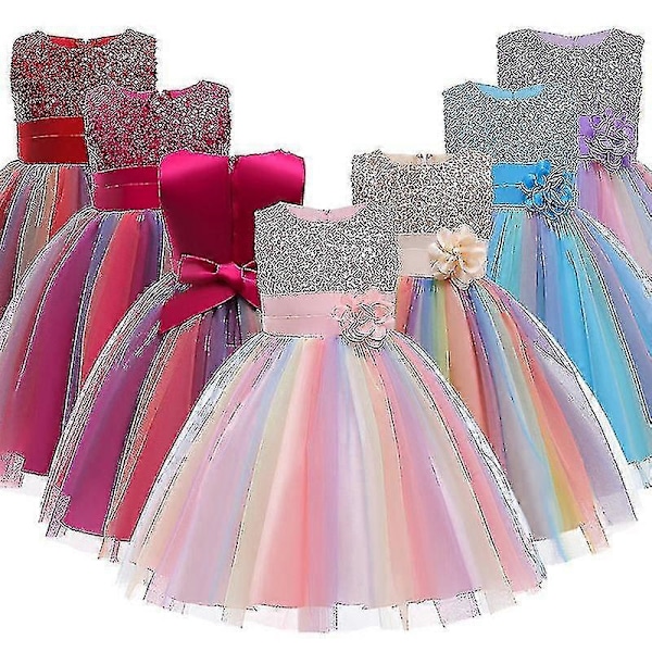 Tyttöjen Sekvenssit Meidän Rainbow Tutu Syntymäpäiväjuhla Prinsessa Meidän Kilpailun Meidän Kukka Meidän 150cm(8-9T) Champagne