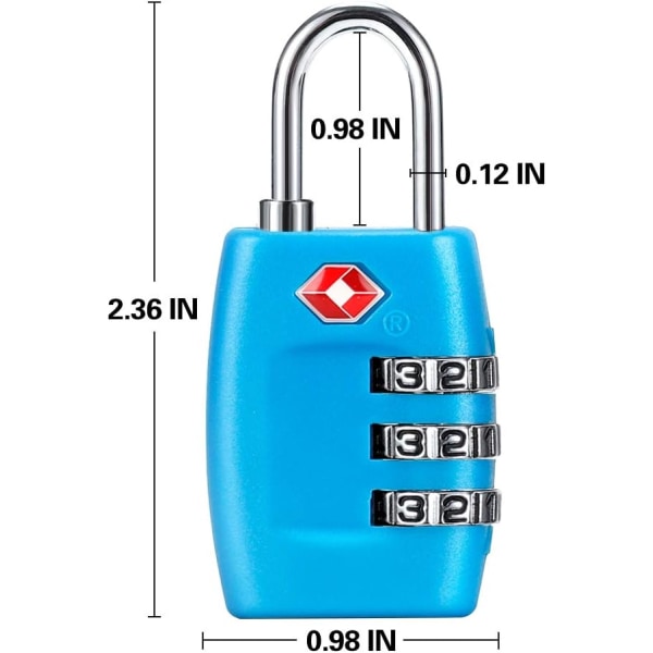 Bagagelåse (4-pak) - 3-cifrede kombinationslåse - Godkendt rejselås til kufferter og bagage (blå)