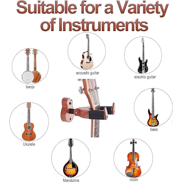 Gitarrväggfäste, Väggmonterat Gitarrstativ med Automatisk Låsning Trägitarrstativ Väggmonterat Gitarrstativ för Klassisk Bas Ukulele Gitarrhängare